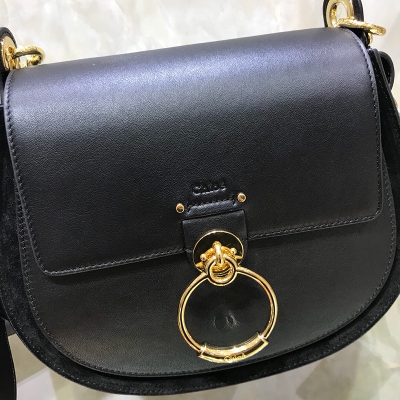 Chloe Big Tess Shoulder Bag In Black Shiny Calfskin Leather